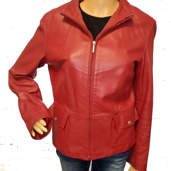 Kenneth Cole Reaction Red Leather Moto Jacket - Picture 3 of 8